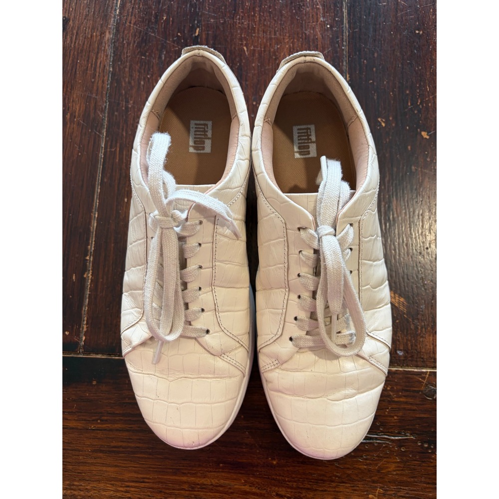 FitFlop Rally Womens Cream Croc Embossed Leather Sneakers Z13-031 Size 8.5 US
